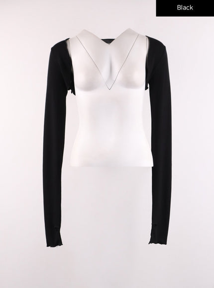 collarless-long-sleeve-shrug-ij430 / Black