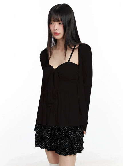 padded-cami-top-and-cardigan-set-if505 / Black