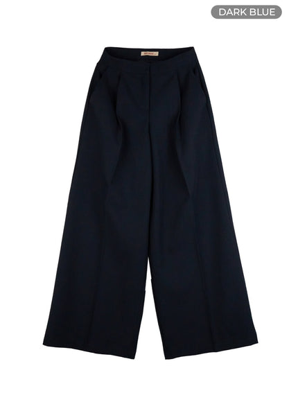 pintuck-wide-leg-tailored-pants-is402 / Dark blue