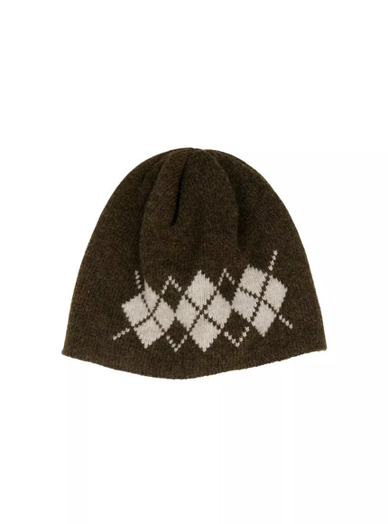 argyle-knit-beanie-id525 / Dark green