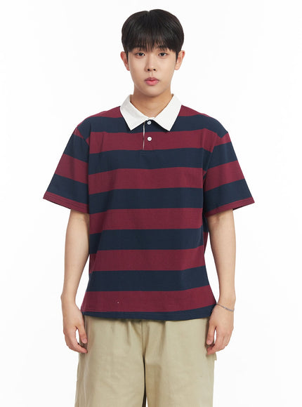 mens-striped-polo-tee-ia529 / Dark red