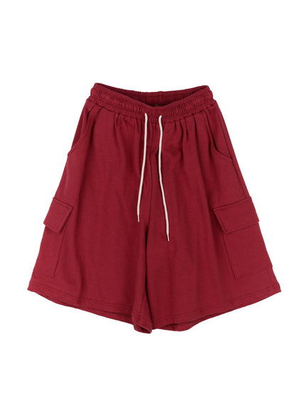 men-s-cargo-comfort-wide-leg-sweatshorts-iy529 / Red