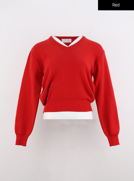 v-neck-sweater-io320 / Red