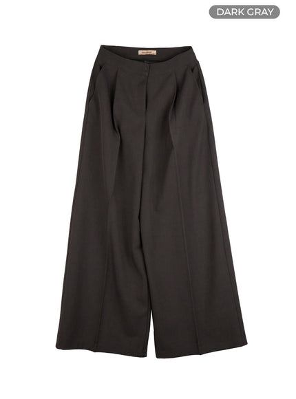 pintuck-wide-leg-tailored-pants-is402 / Dark gray