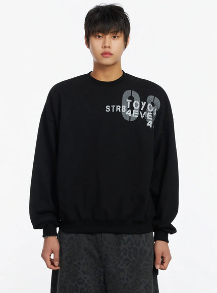 Men's Graphic Print Fleece Crewneck Sweatshirt IJ527