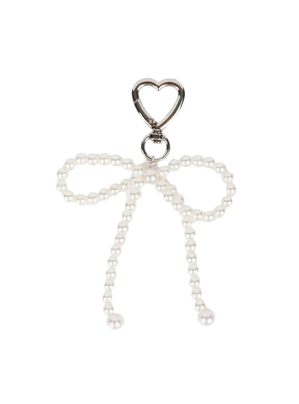 faux-pearl-ribbon-keychain-is516 / White