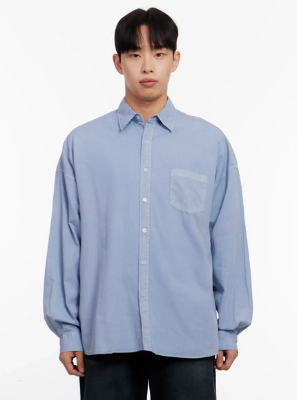 Men's Relaxed Fit Blue Cotton Shirt IO528