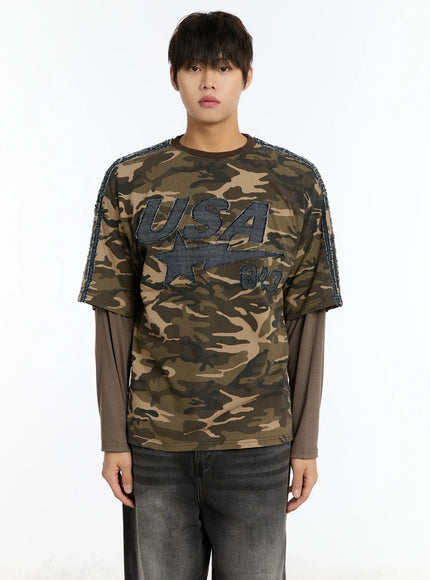 mens-double-layer-camo-long-sleeve-tee-im502 / Beige