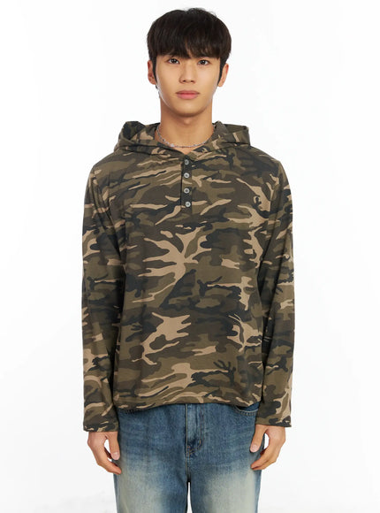 mens-camo-henley-hoodie-if504 / Beige