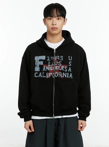 mens-la-star-graphic-zip-up-hoodie-if511 / Black