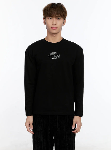 mens-graphic-fitted-long-sleeve-top-in512 / Black