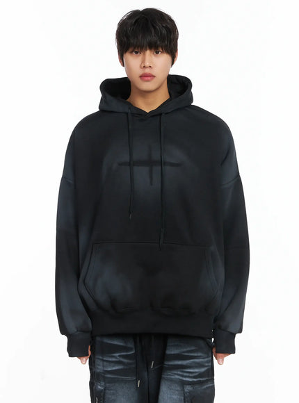 mens-spray-graphic-fleece-lined-hoodie-ij512 / Black