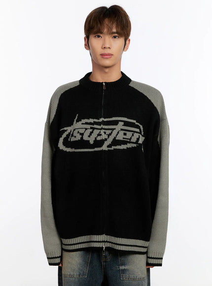 mens-knit-round-zip-up-in524 / Black