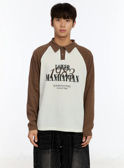 mens-raglan-collar-graphic-long-sleeve-tee-im530 / Brown