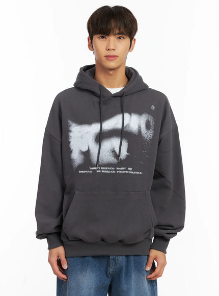 mens-spray-graphic-print-fleece-hoodie-id511 / Dark gray