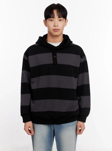 mens-striped-rugby-hoodie-io523 / Dark gray