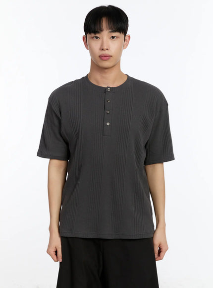 mens-ribbed-henley-neck-t-shirt-ia508 / Dark gray