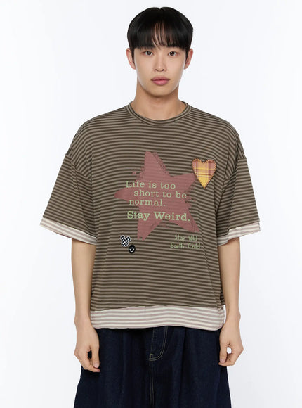 mens-layered-stripe-graphic-tee-ia517 / Dark green