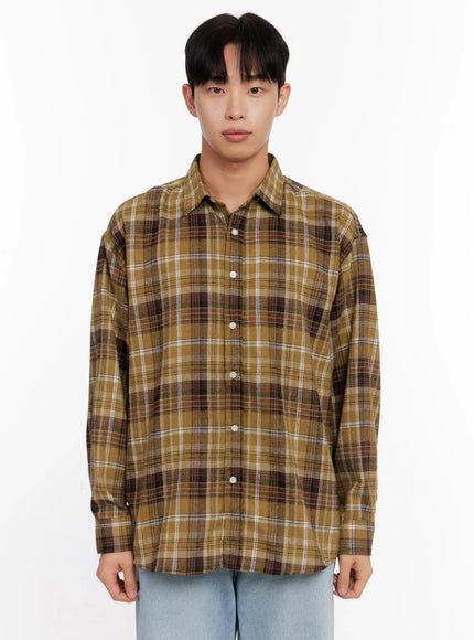 mens-casual-plaid-check-shirt-io528 / Dark yellow