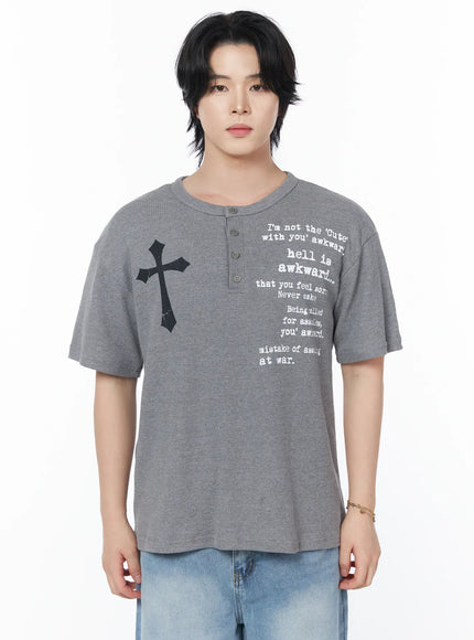 mens-cross-graphic-lettering-t-shirt-iy525 / Gray