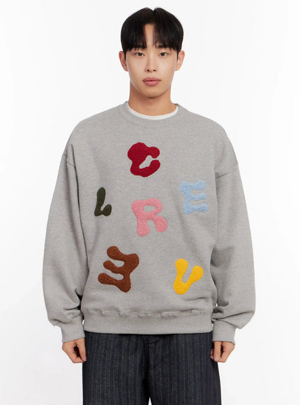 colorful-patched-graphic-sweatshirt-io523 / Gray