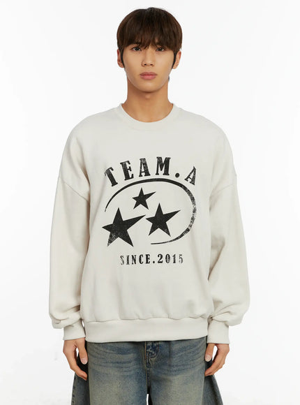 mens-star-print-crewneck-fleece-sweatshirt-id524 / Light beige