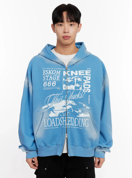 Men's Vintage Wash Graphic Zip-Up Hoodie IO523