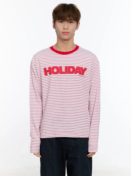 mens-striped-lettering-long-sleeve-tee-in512 / Red