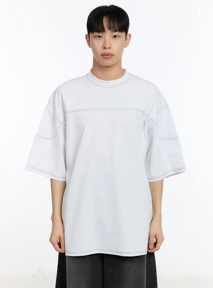 mens-stich-detail-oversized-tee-ia507 / White
