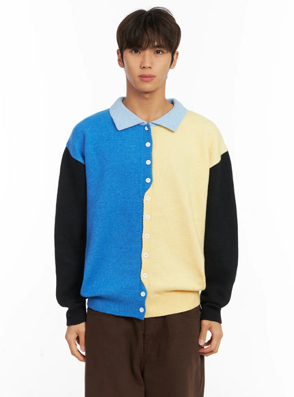mens-colorblock-collared-cardigan-id511 / Yellow