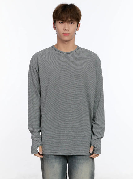 mens-layered-striped-long-sleeve-top-in512 / Black