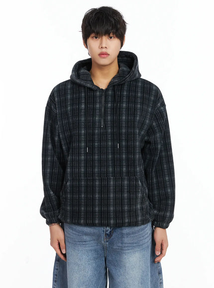 mens-checkered-fleece-hoodie-ij512 / Black