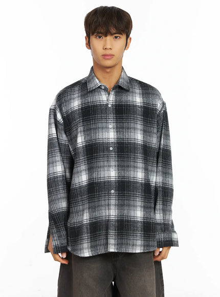 mens-plaid-button-up-shirt-ij514 / Black