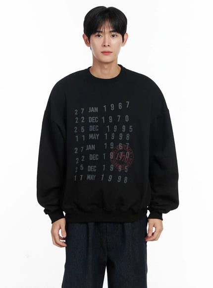 mens-vintage-date-print-sweatshirt-ij521 / Black