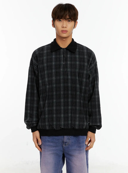 mens-checkered-collar-sweatshirt-id523 / Black