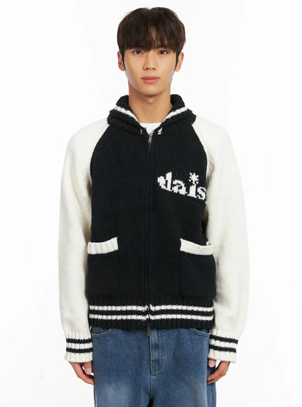 mens-graphic-varsity-style-knit-jacket-id511 / Black