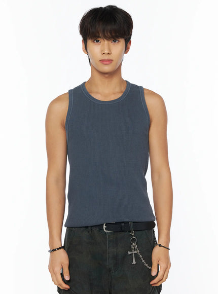 mens-ribbed-sleeveless-shirt-iu503 / Dark blue
