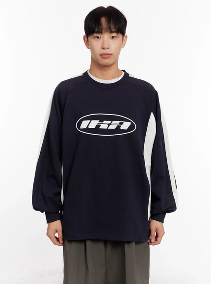 mens-color-block-raglan-sweatshirt-io523 / Dark blue