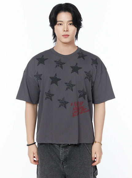 mens-star-print-graphic-t-shirt-iy525 / Dark gray