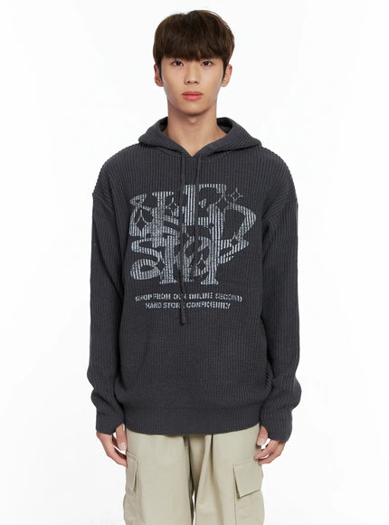 mens-letter-knit-hoodie-io506 / Dark gray