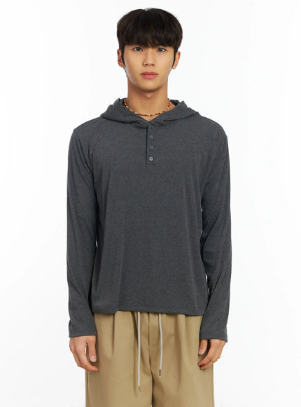 mens-henley-long-sleeve-hoodie-if506 / Dark gray