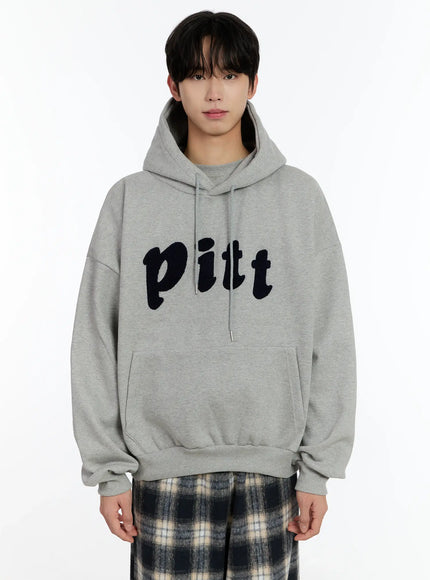 mens-letter-embroidered-fleece-hoodie-id502 / Gray