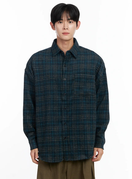 mens-ueban-wool-checkered-long-sleeve-jacket-ij521 / Green