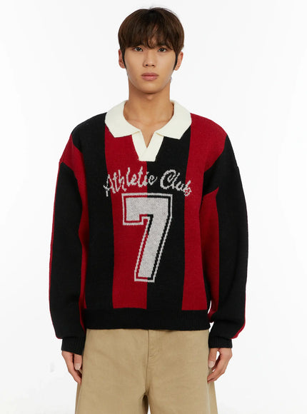 mens-retro-athletic-club-knit-sweater-id523 / Red