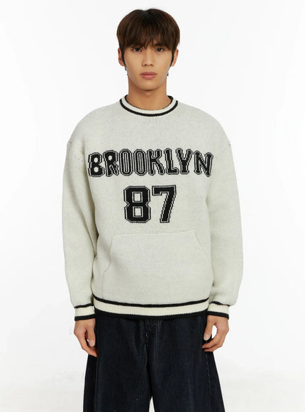 mens-brooklyn-lettering-knit-sweater-id524 / White
