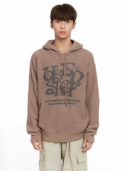 mens-letter-knit-hoodie-io506 / Beige