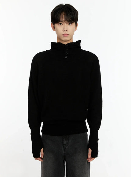 mens-mohair-blend-balaclava-sweater-io531 / Black