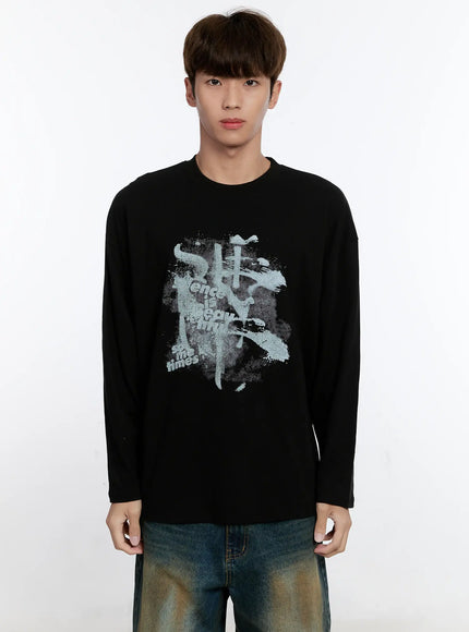 mens-retro-print-long-sleeve-tee-is530 / Black