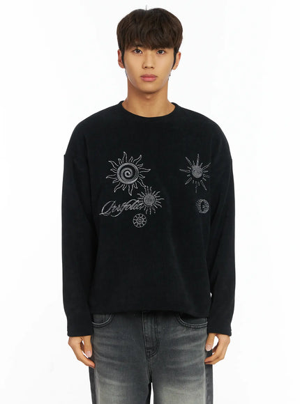 mens-graphic-fleece-long-sleeve-top-ij514 / Black