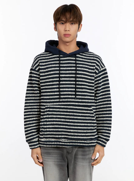 mens-striped-knit-hoodie-in528 / Dark blue